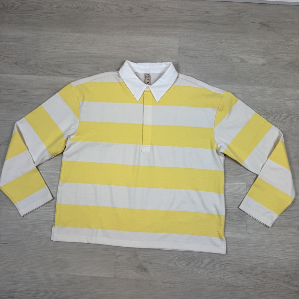 Anthropologie Dolan Rugby Collared Top Womens XL White Yellow Striped